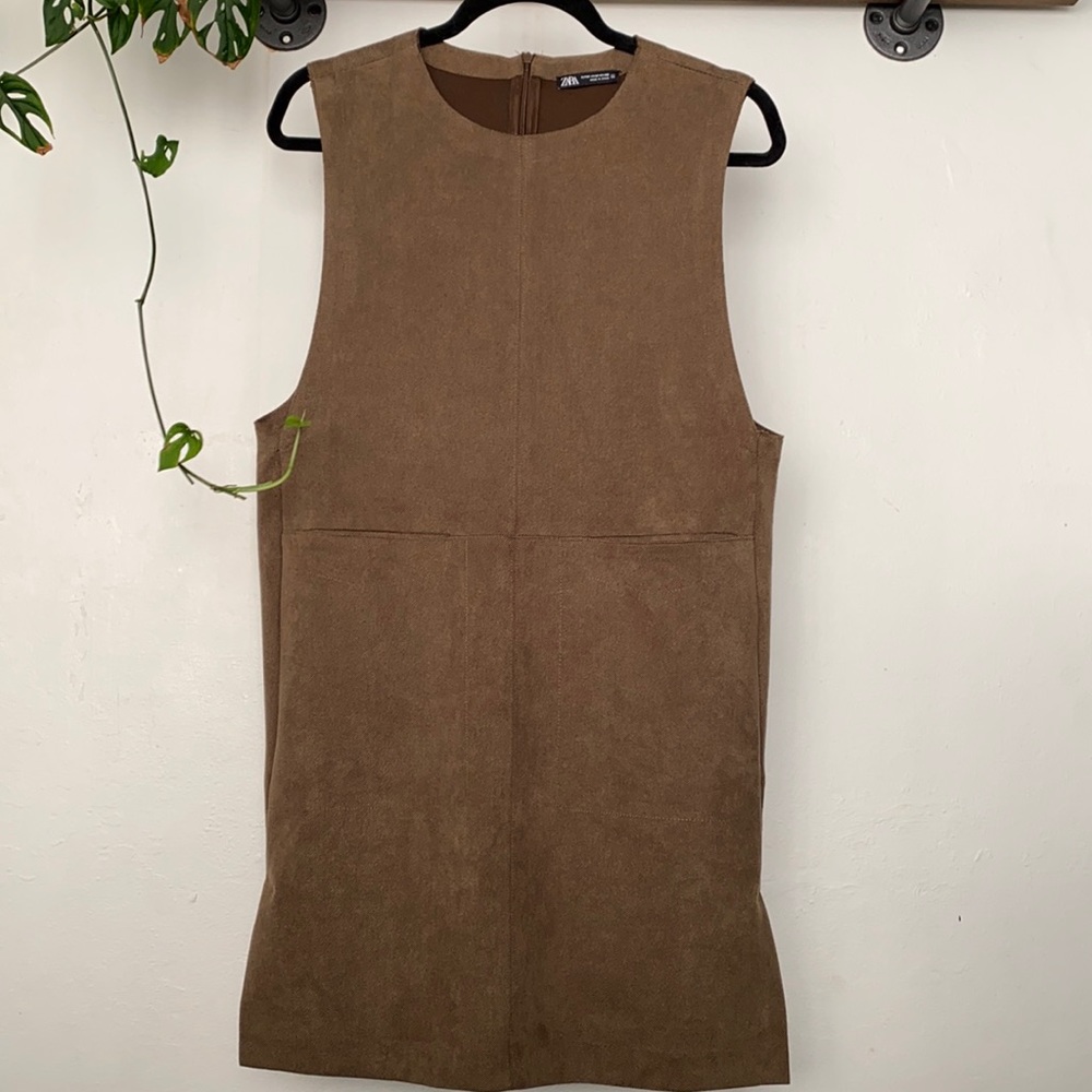 Zara Brown Faux Suede Pocket Dress in size Medium